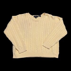Vintage 90s Wainscott 100% Cotton Yellow V-neck‎ Sweater Women's Medium
